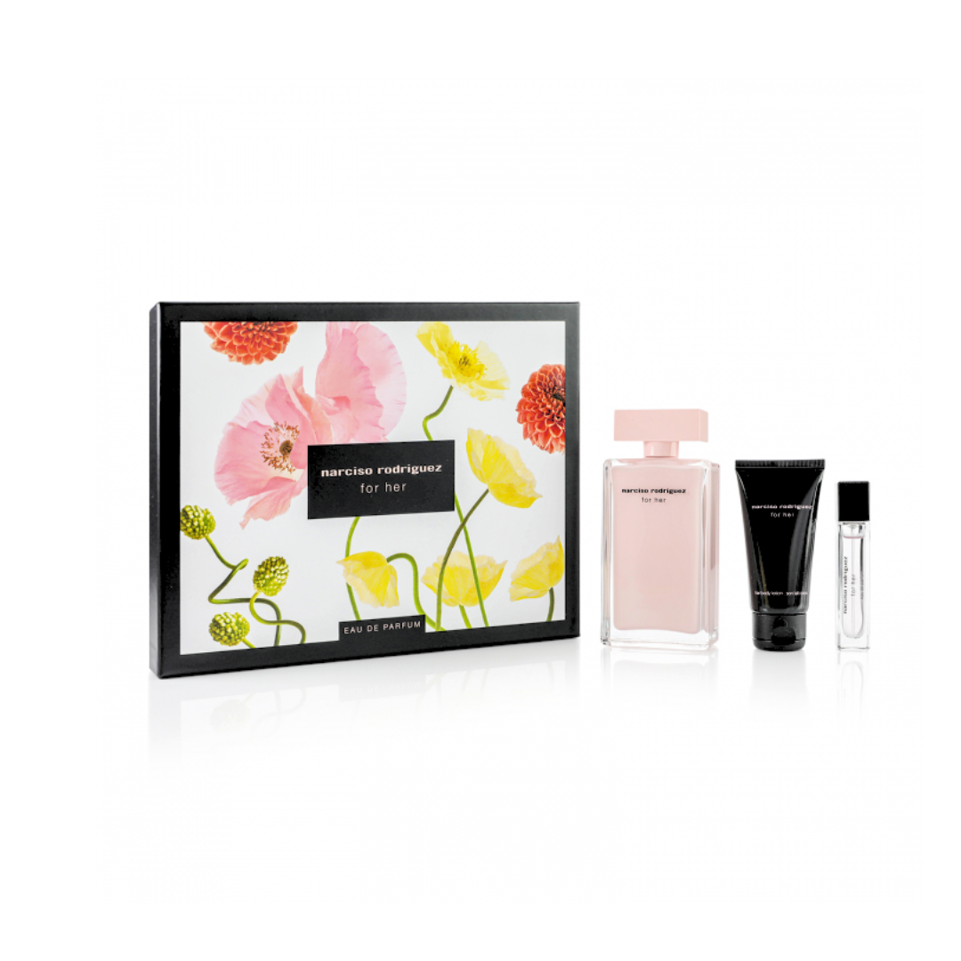 Narciso Rodriguez Gift Set For Her Eau De Parfum 100ml + Eau De Parfum 10ml + Body Lotion 50ml 3pcs set