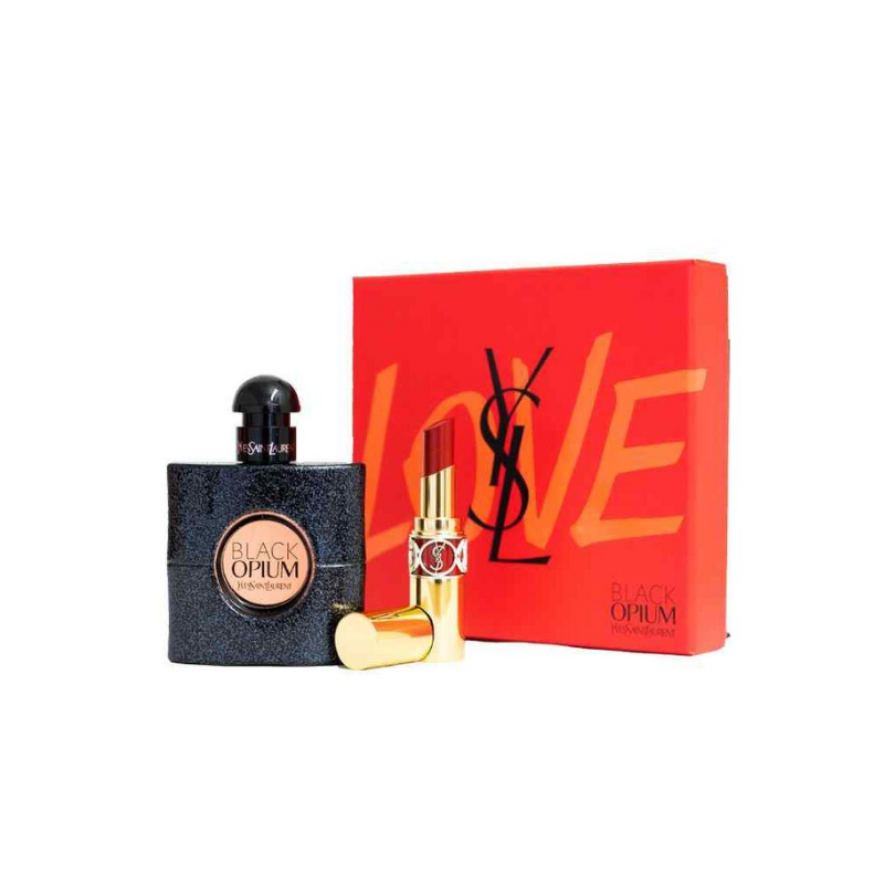 Yves Saint Laurent Black Opium Eau de Parfum 50ml & Rouge Volupte Shine Lipstick No. 83 Gift Set