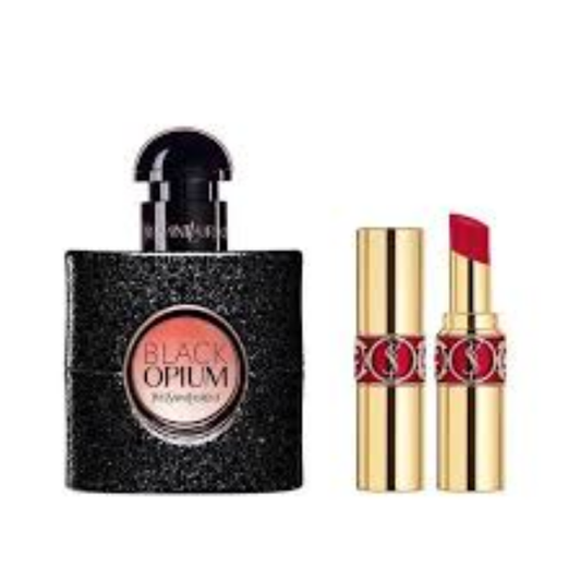 Yves Saint Laurent Black Opium Eau de Parfum 50ml & Rouge Volupte Shine Lipstick No. 83 Gift Set