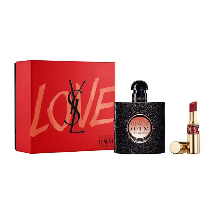 Yves Saint Laurent Black Opium Eau de Parfum 50ml & Rouge Volupte Shine Lipstick No. 83 Gift Set